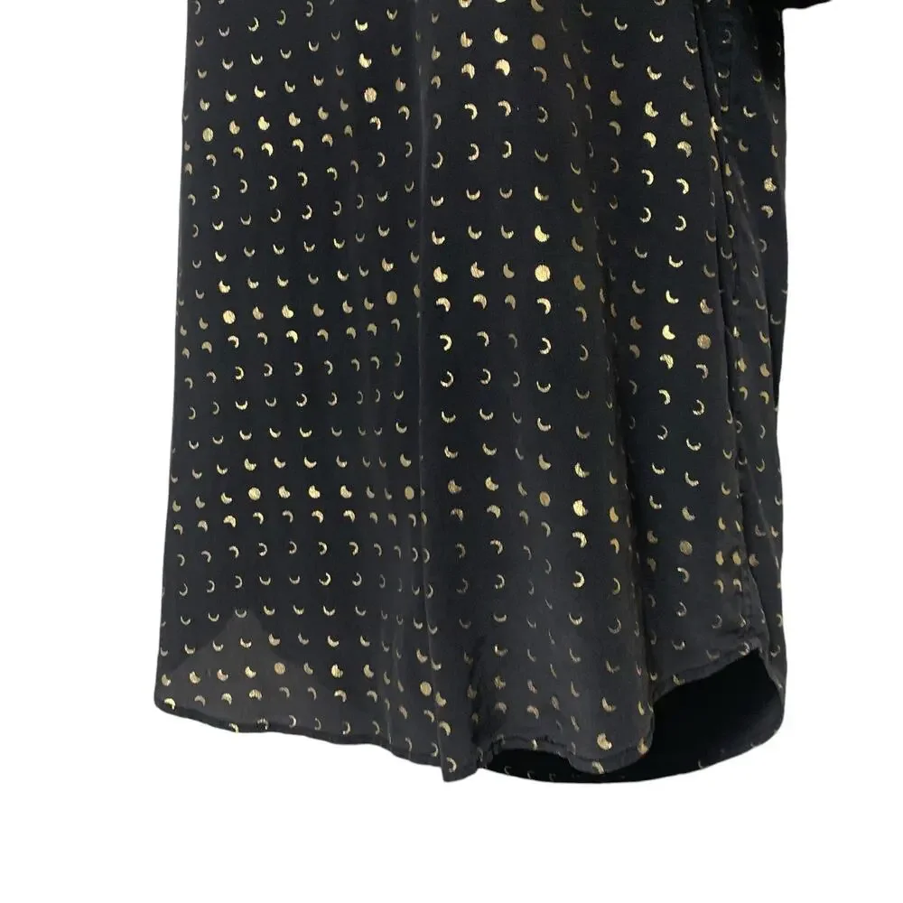 Equipment Gold Moon Phases Black Silk T-Shirt Womens Size XS